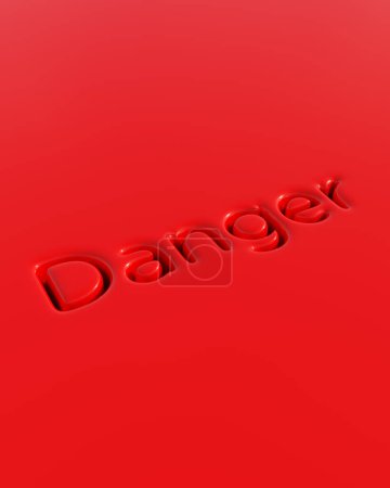 Foto de Tipografía roja peligro tipografía suave redondo deprimido brillante plástico elegante funky brillante vivo rojo fondo 3d ilustración render - Imagen libre de derechos