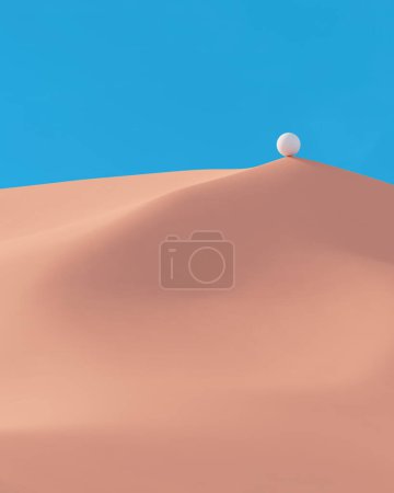 Photo for White sphere peach desert dunes blue sky boulder Sisyphus accomplishment concept long shot 3d illustration render digital rendering - Royalty Free Image
