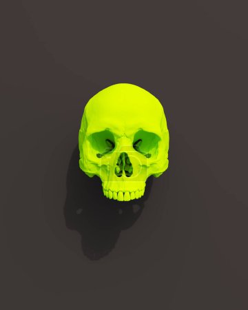 Téléchargez les photos : Crâne vert Halloween humain fond noir sorcellerie effrayant horreur esthétique illustration 3D rendre rendu numérique - en image libre de droit