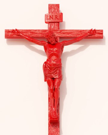 Foto de Cruz Roja Cristo crucifijo estatua fondo blanco Inglaterra santo George cruz símbolo religión 3d ilustración renderizado digital - Imagen libre de derechos