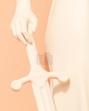 Photo for Cream lady justice sword hand statue judicial system power protection peach background 3d illustration render digital rendering - Royalty Free Image