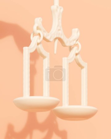 Photo for Cream lady justice scales balance statue judicial system power protection peach background 3d illustration render digital rendering - Royalty Free Image