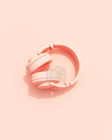 Photo for Rose pink headphones musical instruments equipment flat lay diagonal vibrant production background wallpaper 3d illustration render digital rendering - Royalty Free Image
