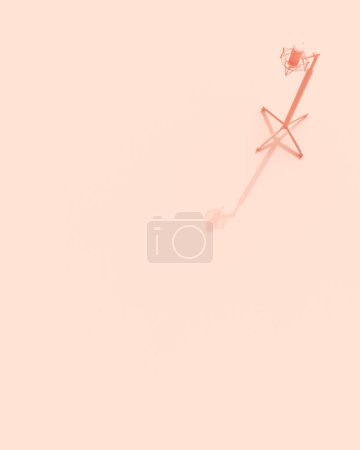 Photo for Rose pink microphone stand musical instruments equipment flat lay diagonal vibrant production background wallpaper 3d illustration render digital rendering - Royalty Free Image