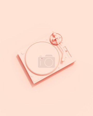 Photo for Rose pink turntable record player musical instruments equipment flat lay diagonal vibrant production background wallpaper 3d illustration render digital rendering - Royalty Free Image