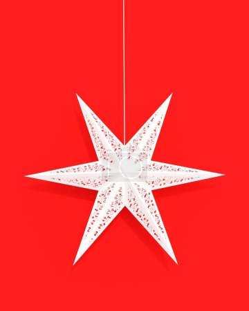 Téléchargez les photos : Star moderne Noël fond vacances décoré blanc ornement rouge fond 3d illustration rendre rendu numérique - en image libre de droit
