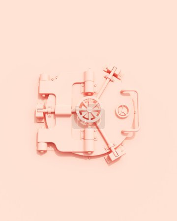 Photo for Rose pink bank vault industrial storage wealth design element peach background 3d illustration render digital rendering - Royalty Free Image