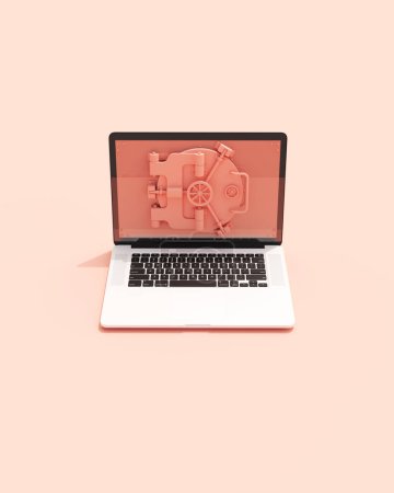 Photo for Laptop cyber security bank vault information protection internet safety online privacy computer identity privacy rose pink background front view 3d illustration render digital rendering - Royalty Free Image
