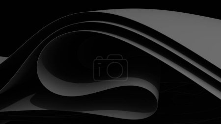 Dark abstract background large folds waves lines curve motion black and white wallpaper 3d illustration render digital rendering