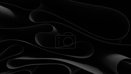 Dark abstract background thin fine line folds waves lines curve motion black and white wallpaper 3d illustration render digital rendering