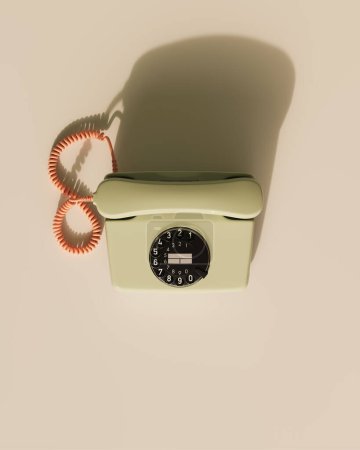 Photo for Vintage telephone handset sunlight long shadow green peach orange beige vintage revival 3d illustration render digital rendering - Royalty Free Image