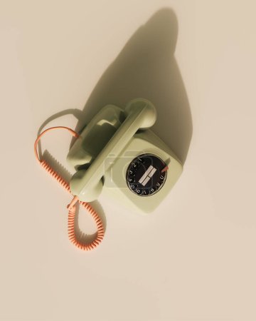 Téléchargez les photos : Vintage téléphone combiné soleil ombre longue vert pêche orange beige vintage renaissance illustration 3d rendre rendu numérique - en image libre de droit