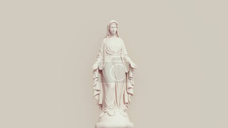 Téléchargez les photos : Vierge Marie fond neutre tons doux beige brun fond saint maria statue religieuse vue de face illustration 3d rendre rendu numérique - en image libre de droit