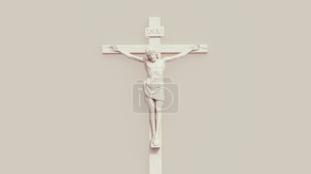 Photo for Jesus Christ crucifixion soft tones beige brown background holy symbol neutral backgrounds 3d illustration render digital rendering - Royalty Free Image