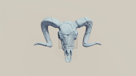 Photo for Blue putty ram skull sculpture horn synthetic rubber tack art 3d illustration render digital rendering - Royalty Free Image
