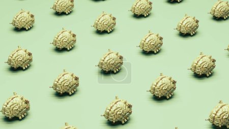 Photo for AI artificial intelligence brain problem solving neural network isometric grid layout pale green background 3d illustration render digital rendering - Royalty Free Image