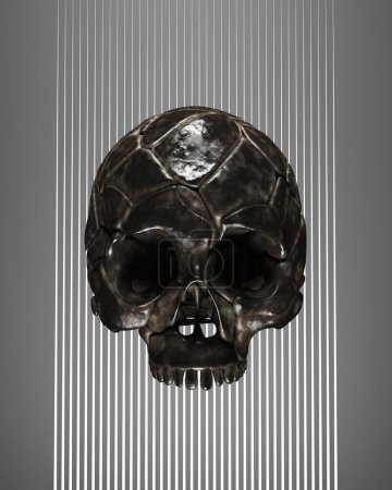 Téléchargez les photos : Crâne humain vieux métal poussiéreux fer Halloween illuminati sculpture vaudou illustration 3D rendre rendu numérique - en image libre de droit