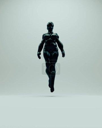 Foto de Escultura voluptuosa abstracta femenina negra figura paranormal misteriosa cuerpo pose ilustración 3d renderizado digital - Imagen libre de derechos