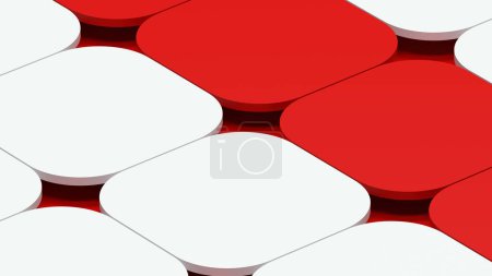 Foto de Blanco patrón geométrico rojo cuadrícula redonda chaflán cuadrado primer plano diseño 3d ilustración renderizado digital - Imagen libre de derechos