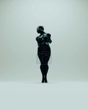 Téléchargez les photos : Noir femelle abstrait penché sculpture mystérieux paranormal figure corps pose avant view3d illustration rendre numérique rendu - en image libre de droit
