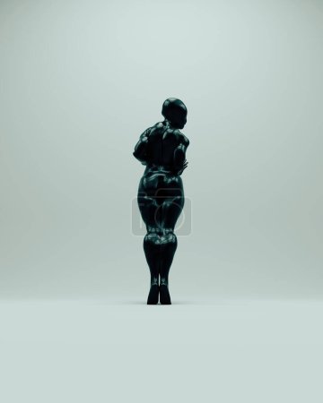 Téléchargez les photos : Noir femelle abstrait penché sculpture mystérieux paranormal figure corps pose retour view3d illustration rendre numérique rendu - en image libre de droit