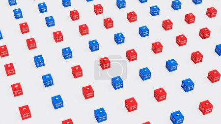 Abstimmung Wahlen Vereinigte Staaten Präsidentschaftswahlen Wahlurne 2024 Demokratie rot blau Wahlstimme 3d Illustration rendern digital rendering