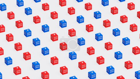 Abstimmung Wahlen Vereinigte Staaten Präsidentschaftswahlen Wahlurne 2024 Demokratie rot blau Wahlstimme 3d Illustration rendern digital rendering