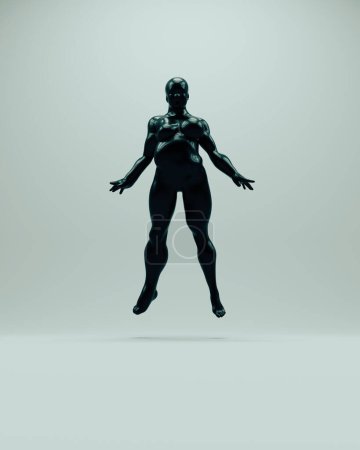 Foto de Escultura voluptuosa abstracta femenina negra figura paranormal misteriosa cuerpo pose flotante ilustración 3d renderizado digital - Imagen libre de derechos