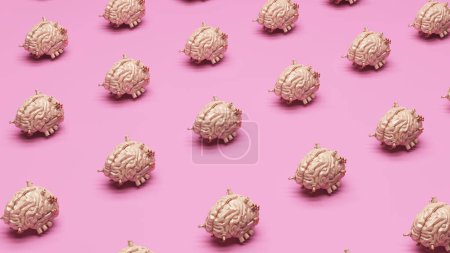 Foto de AI inteligencia artificial cerebro problema resolver red neuronal diseño de rejilla isométrica rosa pálido fondo 3d ilustración renderizado digital - Imagen libre de derechos