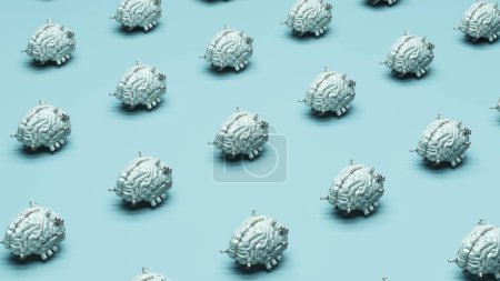 Photo for AI artificial intelligence brain problem solving neural network isometric grid layout pale blue background 3d illustration render digital rendering - Royalty Free Image