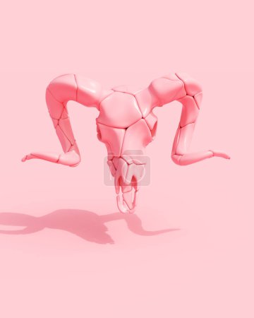 Téléchargez les photos : Crâne de bélier rose sculpture corne brillant art 3d illustration abstraite 3d illustration rendre rendu numérique - en image libre de droit