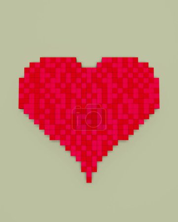 Téléchargez les photos : Rouge pixel cube amour coeur Saint Valentin romance romantique fond 3d illustration rendre rendu numérique - en image libre de droit