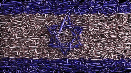 Israel azul plata blanca bandera estrella de David balas auto defensa símbolo guerra 3d ilustración renderizado digital