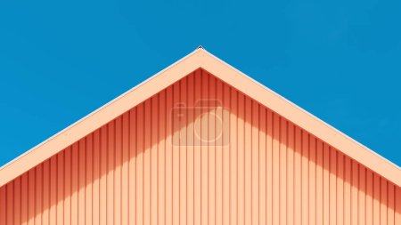 Photo for Architecture peach exterior wooden slats design lifestyle blue sky sunlight abstract minimalist living 3d illustration render digital rendering - Royalty Free Image