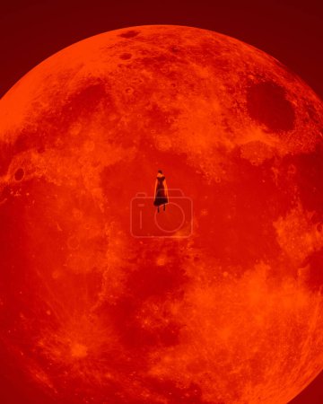 Photo for Blood moon floating ghost paranormal occult Halloween horror red orange 3d illustration render digital rendering - Royalty Free Image