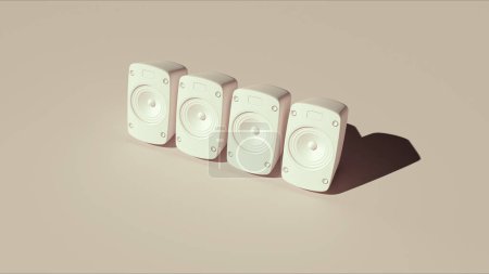 Lautsprecher Desktop 4 Musik klingen neutral Hintergründe weiche Beigetöne Musik Hintergrund 3D Illustration rendern digitales Rendering