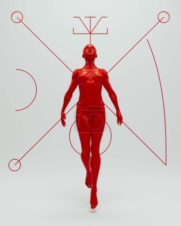 Téléchargez les photos : Vénus femme rouge corps musculaire symbole démon nu diable blanc illustration 3d rendre rendu numérique - en image libre de droit