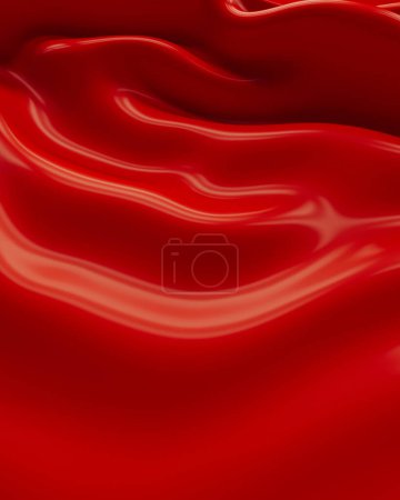 Foto de Ondas de flujo rojo aplastado vibrante curva escultura sedosa elegancia suave 3d ilustración renderizado digital - Imagen libre de derechos