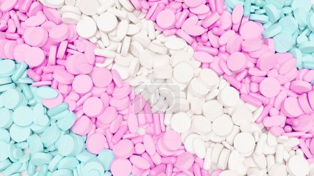 Baby pink blue white transgender medication testosterone estrogen health care dangerous drugs safeguarding 3d illustration render digital rendering