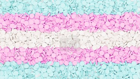 Bebé rosa azul blanco transgénero medicación testosterona estrógeno cuidado de la salud drogas peligrosas salvaguarda 3d ilustración renderizado digital