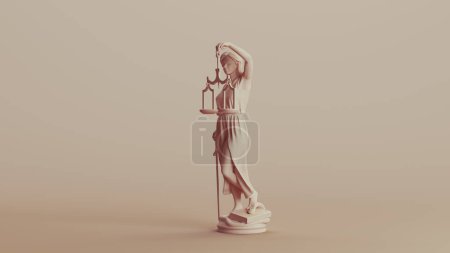 Lady justice judicial system classic statue woman soft tones beige brown background quarter left view 3d illustration render digital rendering