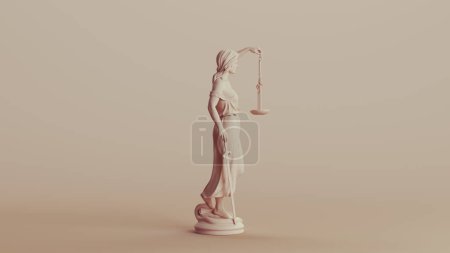 Dame Justiz Justizsystem klassische Statue Frau weiche Töne beige braun Hintergrund rechts Ansicht 3d Illustration rendern digital rendering
