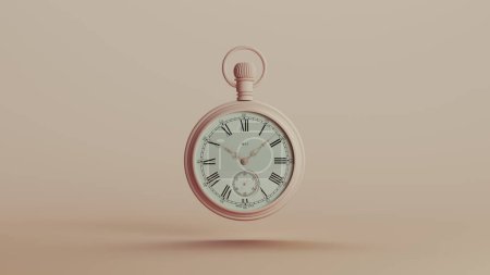 Téléchargez les photos : Montre de poche horloge temps vieux milieux neutres tons doux beige brun fond poterie illustration 3d rendre rendu numérique - en image libre de droit