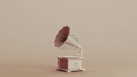 Photo for Gramophone old fashioned record player speaker neutral backgrounds soft tones beige brown pottery traditional 3d illustration render digital rendering - Royalty Free Image