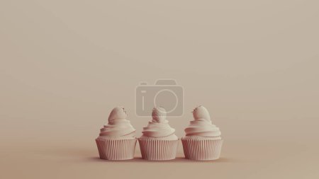 Photo for Cupcake sweet dessert celebration confectionery cake neutral backgrounds soft tones beige brown 3d illustration render digital rendering - Royalty Free Image