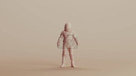 Téléchargez les photos : Spaceman rétro astronaute cosmonaute milieux neutres tons doux beige brun fond argile sculpter illustration 3d rendre rendu numérique - en image libre de droit