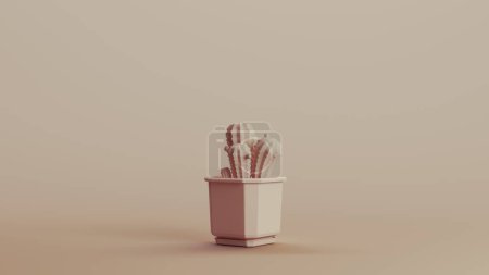 Foto de Pequeño cactus cactus oficina escritorio planta maceta spiky neutral fondos tonos suaves 3d ilustración renderizado digital - Imagen libre de derechos