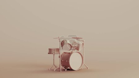 Photo for Drum kit cymbals percussion musical instrument neutral backgrounds soft tones beige brown background 3d illustration render digital rendering - Royalty Free Image