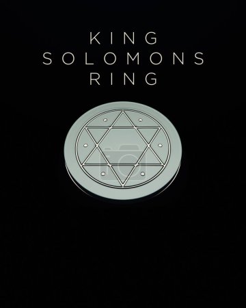Seal of Solomon inscribed magic ring brass iron king Solomon's ring black magic Islamic djinn folklore 3d illustration render digital rendering