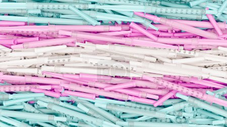 Baby pink blue white transgender syringes testosterone estrogen health care dangerous drugs safeguarding 3d illustration render digital rendering